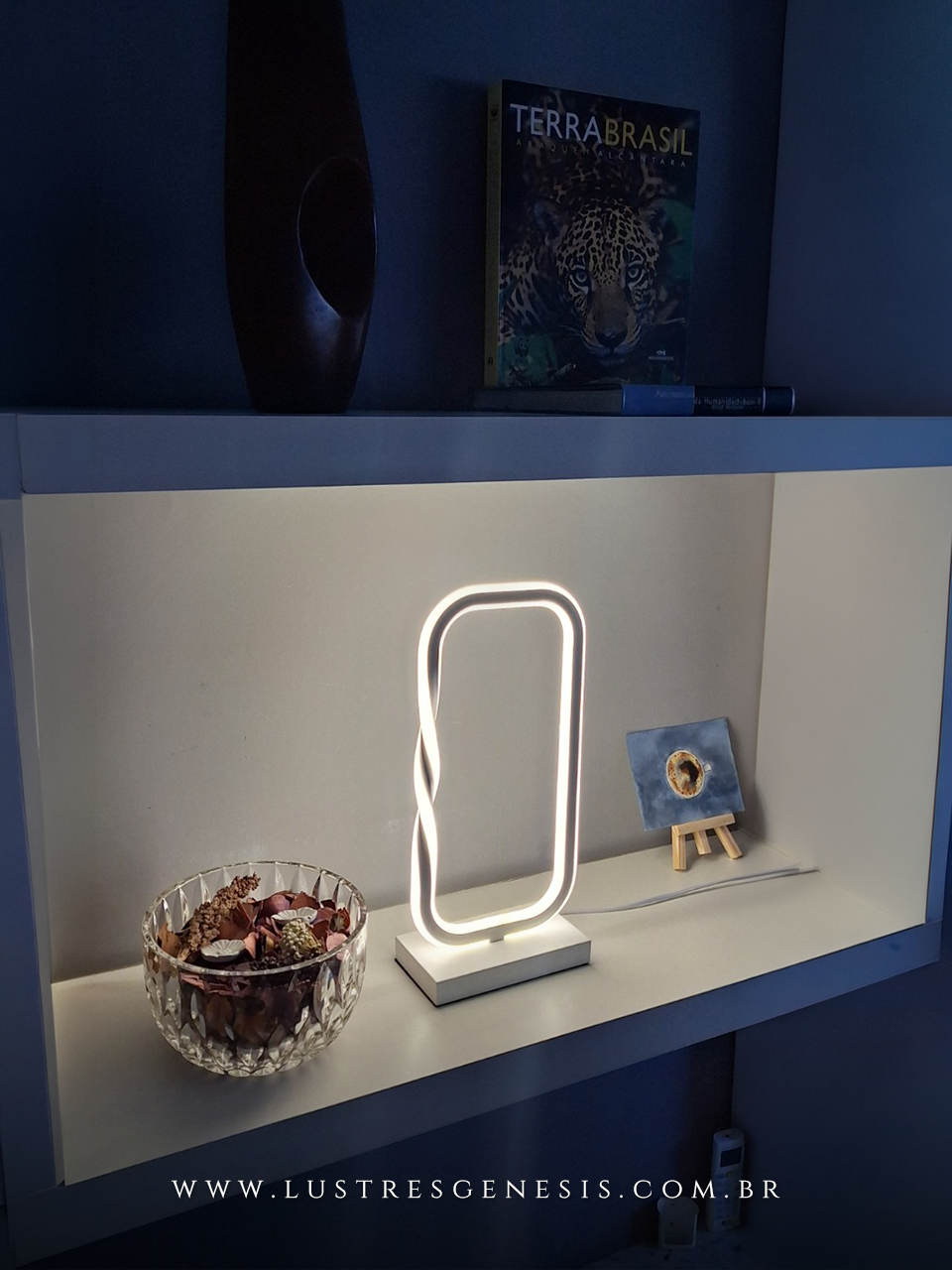 Abajur de Mesa LED Moderno Retangular Preto e Branco 20x40cm, Quarto, Sala, Cabeceira de Cama